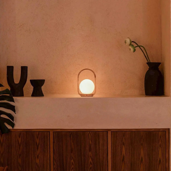 Lampe de Table Sans Fil enBois Clair & Verre Mat