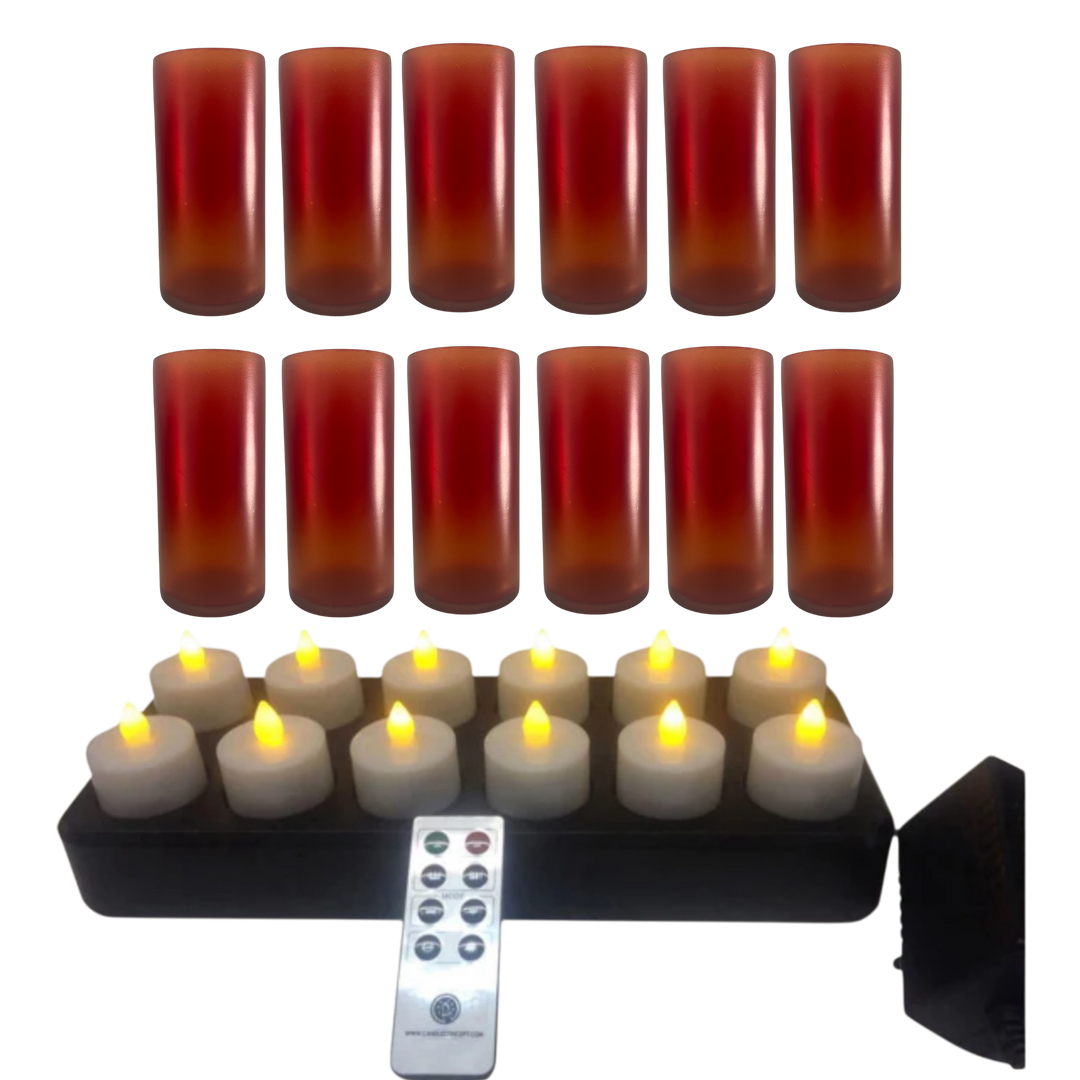 12 photophores  en vere offert avce achat set de 12 bougies led rechargeables