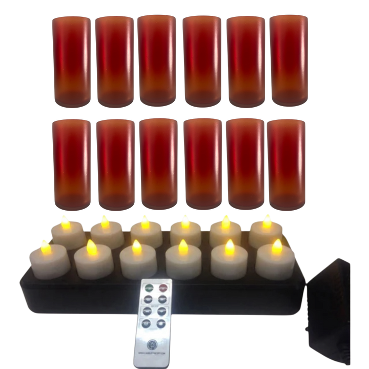 12 photophores  en vere offert avce achat set de 12 bougies led rechargeables