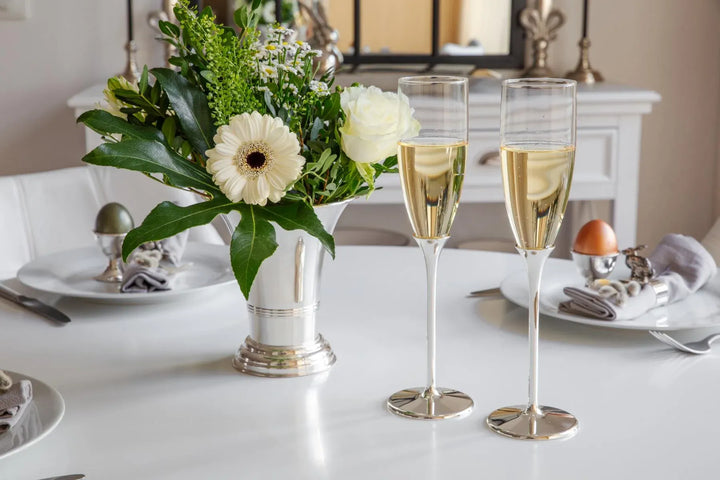 Lot de 2 flûtes H 27 cm | Verre |B ase argentée -Anti-ternissement