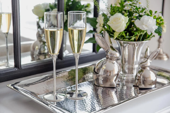 Lot de 2 flûtes H 27 cm | Verre |B ase argentée -Anti-ternissement