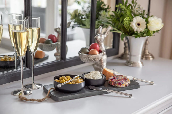 Lot de 2 flûtes H 27 cm | Verre |B ase argentée -Anti-ternissement