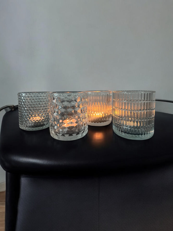 Lot de 8 photophores en verre – Pour bougies chauffe-plat