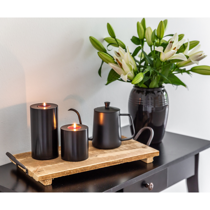 Edzard | Bougie permanente Cornelius H15 noire, photophore résistant à la chaleur jusqu’à 90 degrés