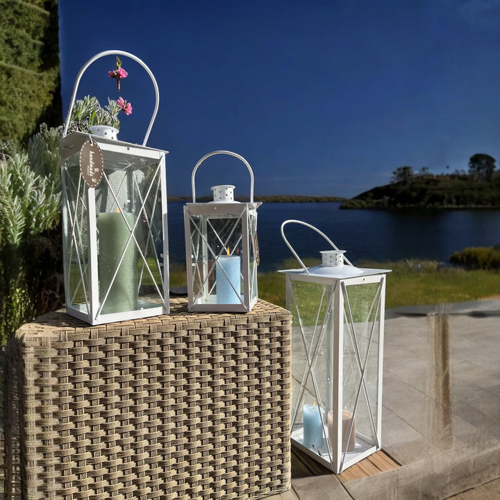 Lanternes blanc  avec vitre et fermoir