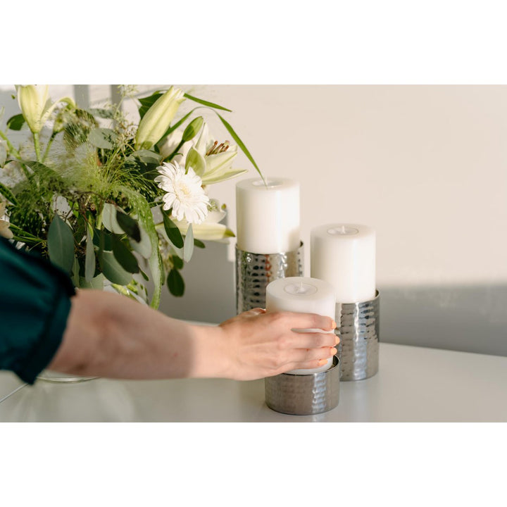 Bougie permanente Cornelius (hauteur 12 cm, Ø 8 cm), blanche, photophore résistant à la chaleur