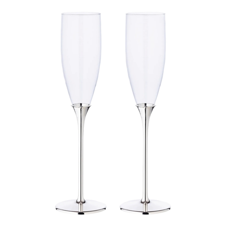 Lot de 2 flûtes H 27 cm | Verre |B ase argentée -Anti-ternissement