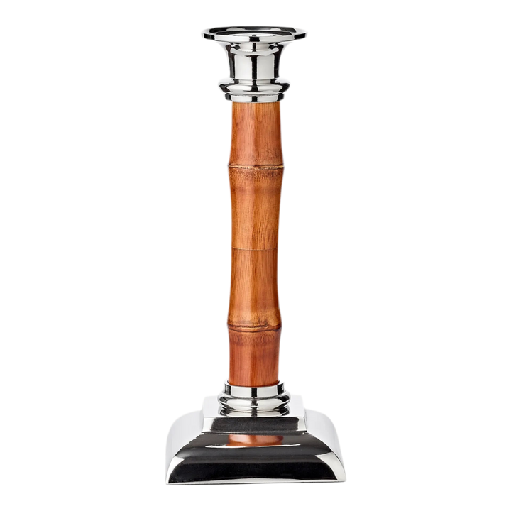 HOLM   H 24 cm | Bougeoir  Bambou Argenté
