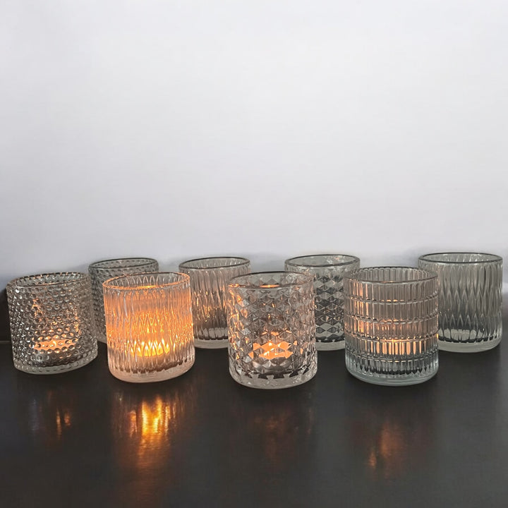 Lot de 8 photophores en verre – Pour bougies chauffe-plat