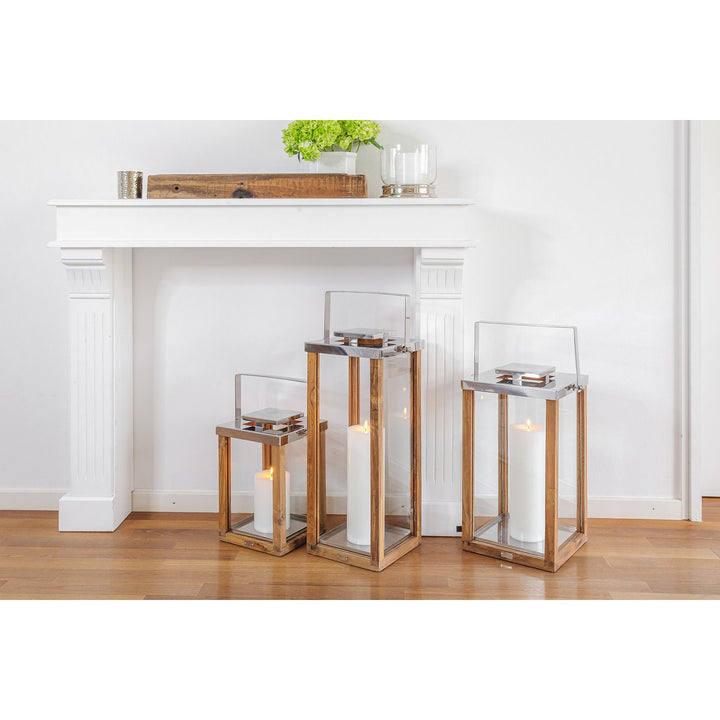 Lantaarn Miami H36 cm | Fijn teak hout | Roestvrij staal, vernikkeld