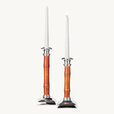 HOLM   H 24 cm | Bougeoir  Bambou Argenté