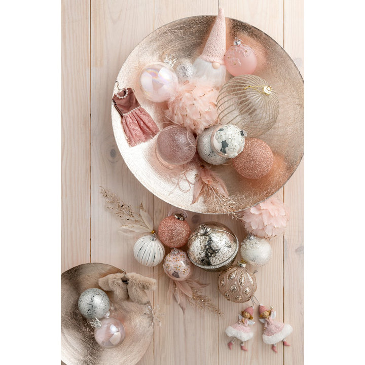 6 Boules de Noël Couronne à Plumes Verre Transparent Rose