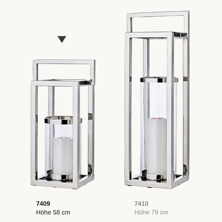 Lanterne Manhattan H58 cm | Avec poignée| Acier inoxydable, nickelé brillant