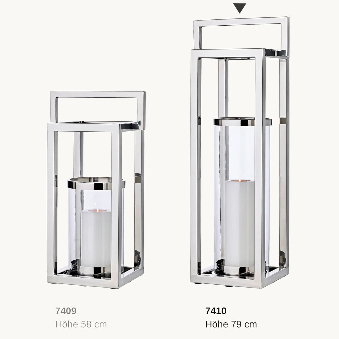 Lanterne Manhattan H79 cm | Avec poignée| Acier inoxydable, nickelé brillant