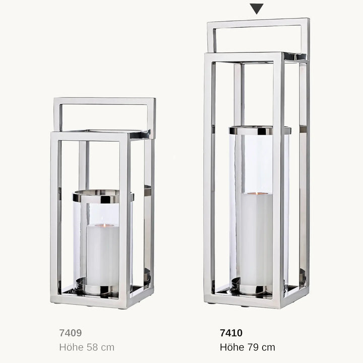 Lanterne Manhattan H79 cm | Avec poignée| Acier inoxydable, nickelé brillant