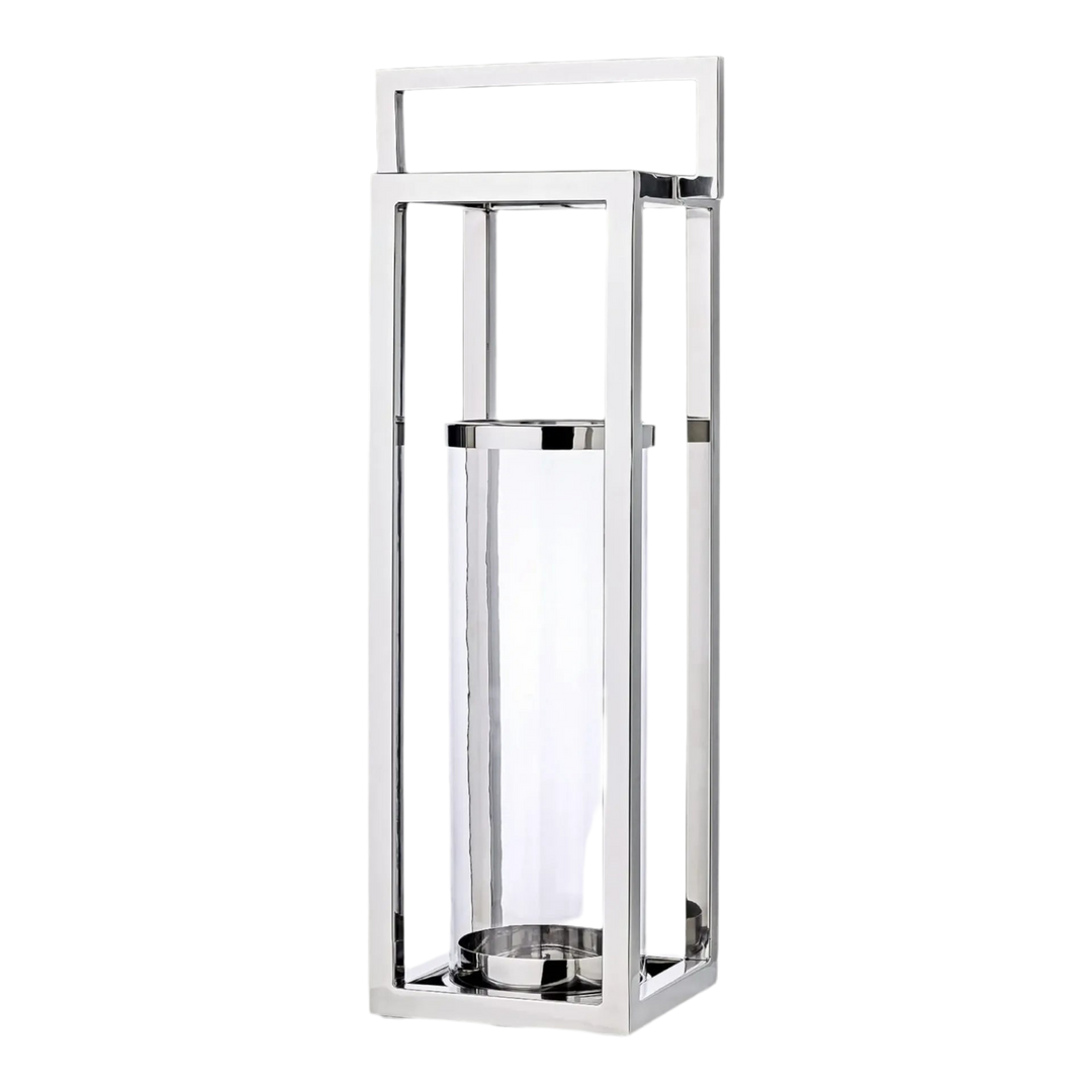 Lanterne Manhattan H79 cm | Avec poignée| Acier inoxydable, nickelé brillant