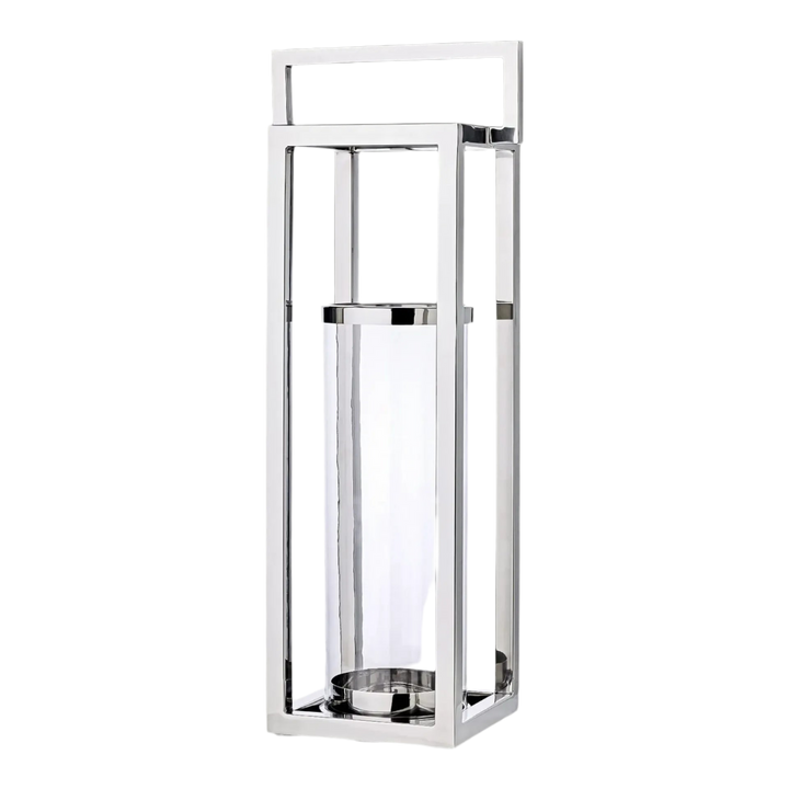 Lanterne Manhattan H79 cm | Avec poignée| Acier inoxydable, nickelé brillant
