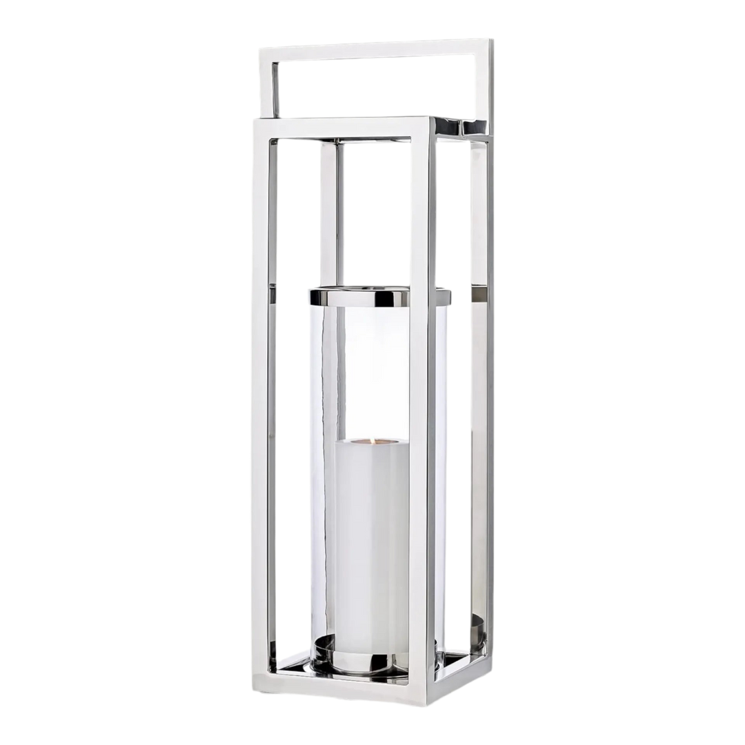 Lanterne Manhattan H79 cm | Avec poignée| Acier inoxydable, nickelé brillant