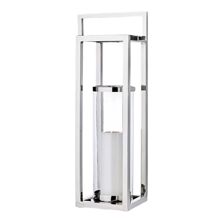 Lanterne Manhattan H79 cm | Avec poignée| Acier inoxydable, nickelé brillant
