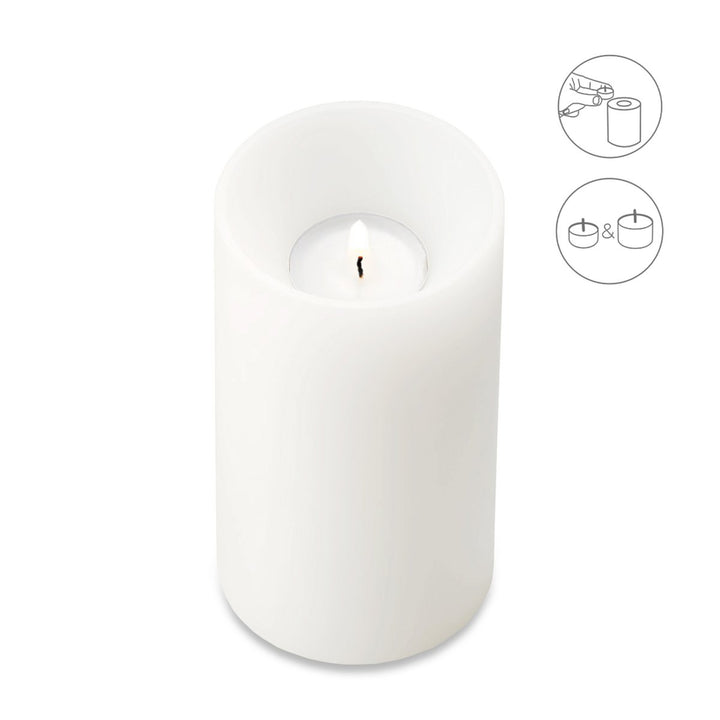 Bougie permanente Cornelius Deep (hauteur 15 cm, Ø 8 cm), blanche, photophore résistant à la chaleur jusqu’à 90 °C