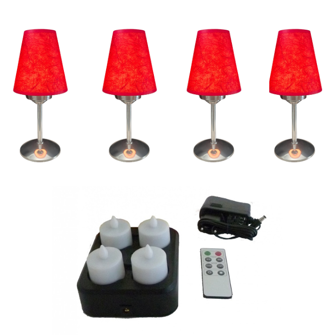 lampes avce abat jour rouge  effect bougies avec systeme bougies led rechargeable