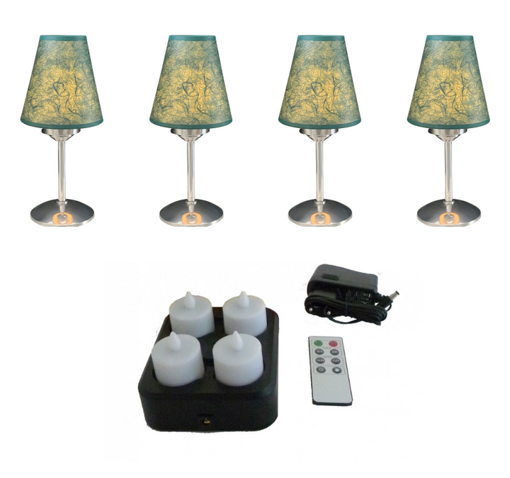 4 LAMPES  AVEC ABAT JOUR VERT SANS FIL AVEC BOUGIES LED