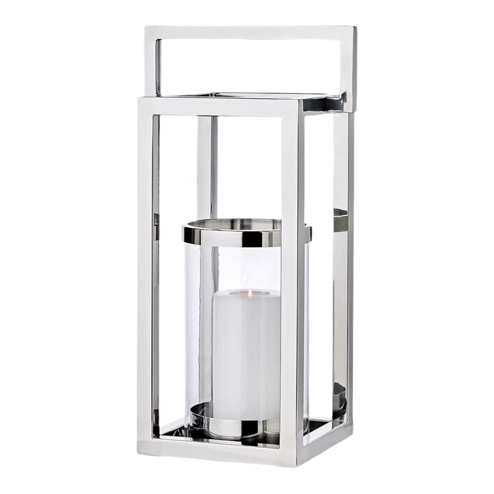 Lanterne Manhattan H58 cm | Avec poignée| Acier inoxydable, nickelé brillant