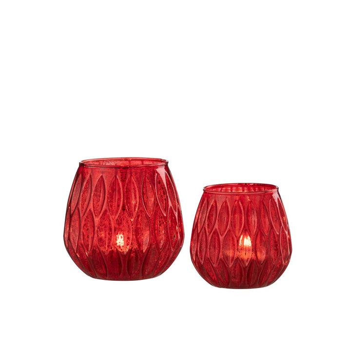 BOUGEOIR VERRE ROUGE  MOTIF J-LINE