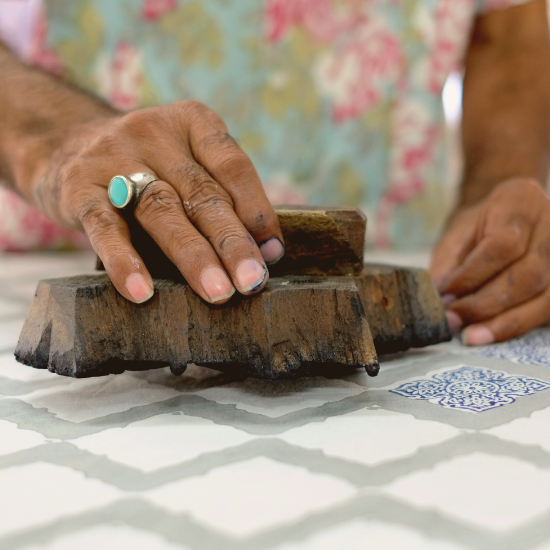 Nappe de Noël imprimées à la main au block print