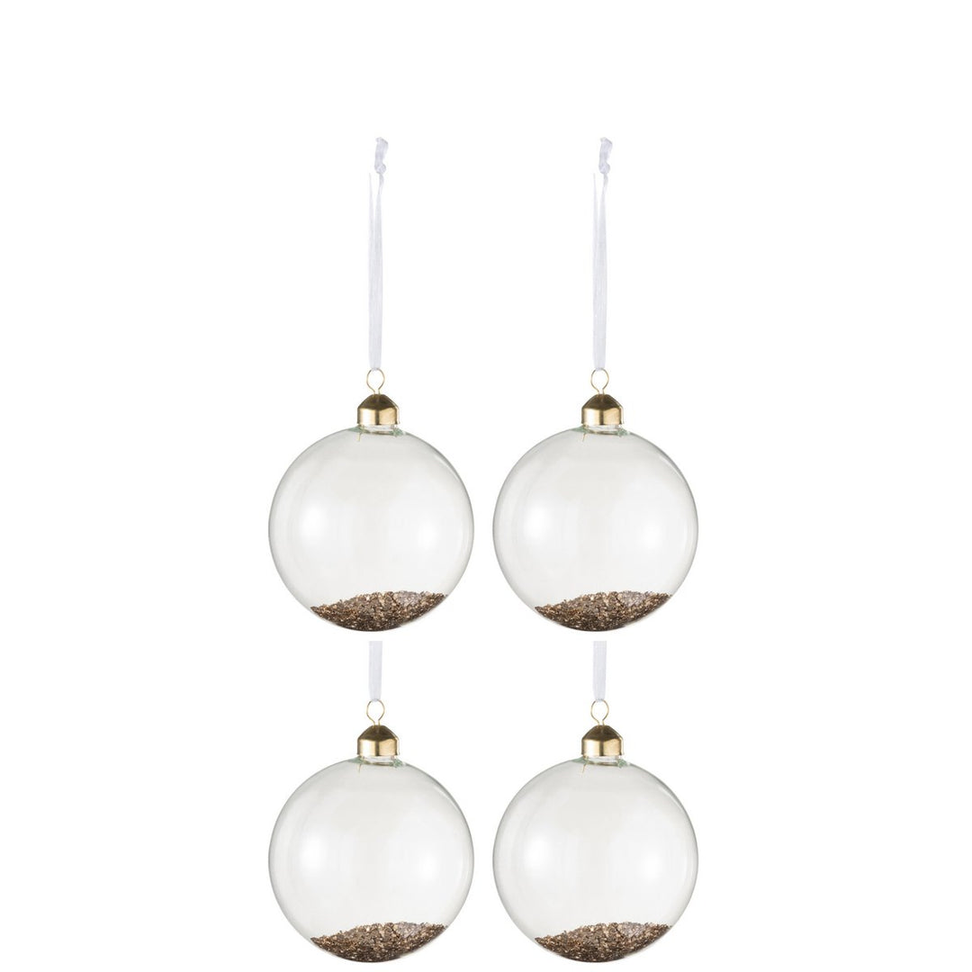 Boîte de 4 Boules de Noël Décoratives - Verre Transparent & Doré