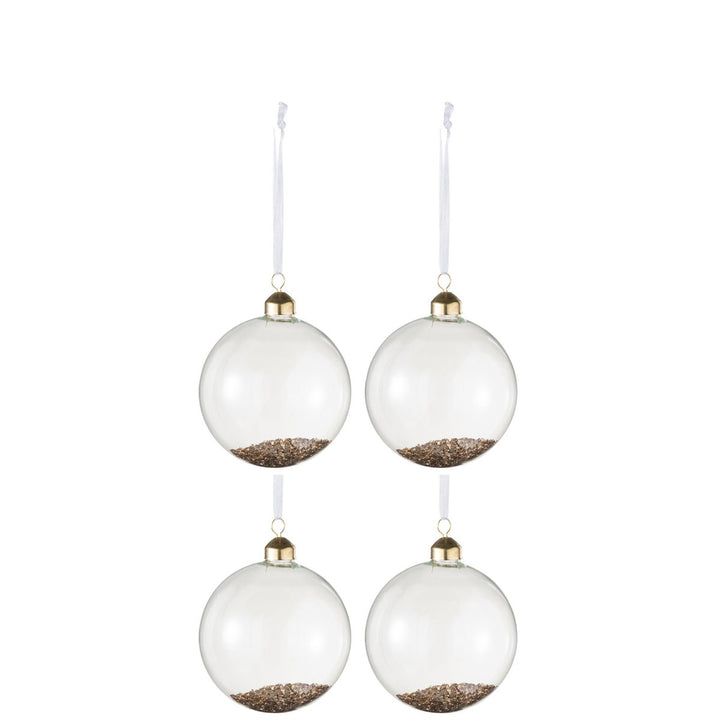 Boîte de 4 Boules de Noël Décoratives - Verre Transparent & Doré