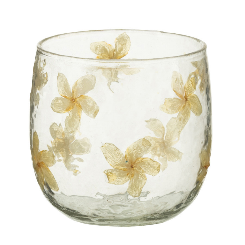 Bougeoir J-Line Fleurs - verre - jaune - petit - 2 pièces