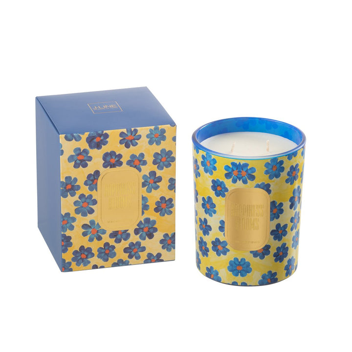 Bougie Senteur Fleurs Bleu/Jaune Large - 70 Heure