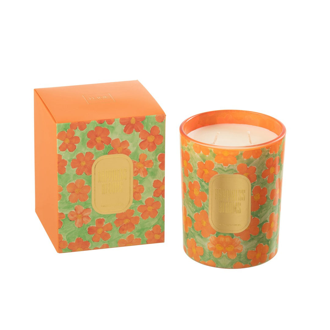 Bougie Senteur Fleurs Orange/Vert Large - 70 Heure