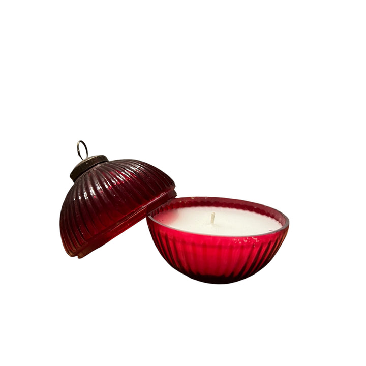 Bougie boule de Noël parfumée en verre  rouge
