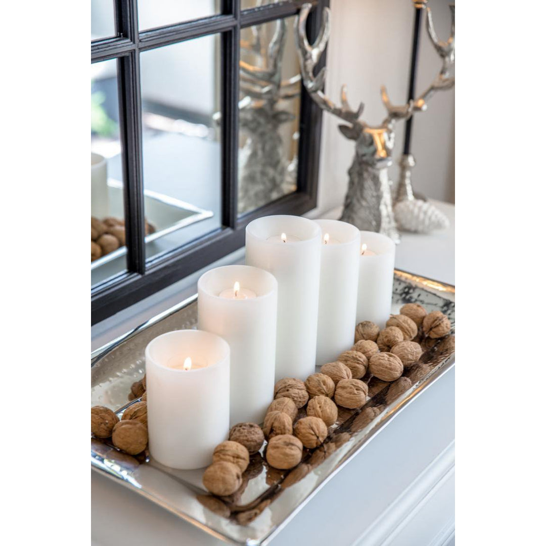 Bougie permanente Cornelius Deep (hauteur 15 cm, Ø 8 cm), blanche, photophore résistant à la chaleur jusqu’à 90 °C