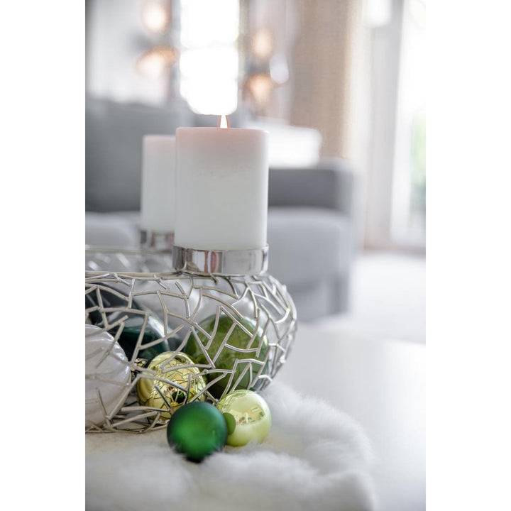 Bougie permanente Cornelius (hauteur 12 cm, Ø 8 cm), blanche, photophore résistant à la chaleur jusqu’à 90