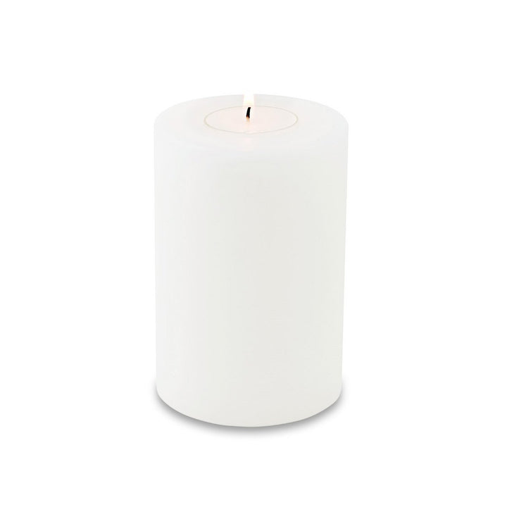 Bougie permanente Cornelius (hauteur 12 cm, Ø 8 cm), blanche, photophore résistant à la chaleur jusqu’à 90 °C