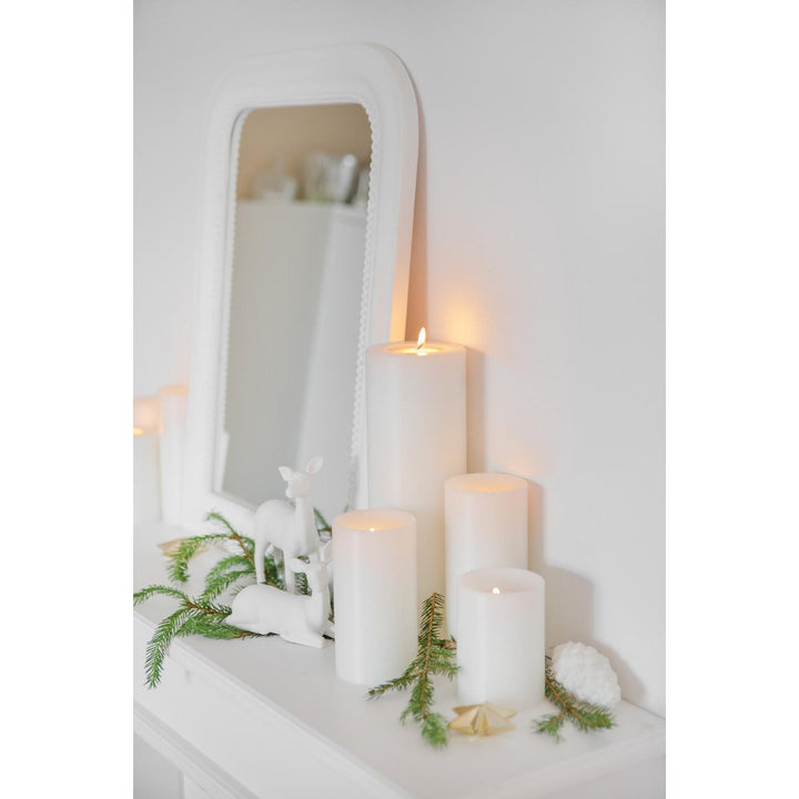 Bougie permanente Cornelius (hauteur 15 cm, Ø 10 cm), blanche, photophore résistant chaleur jusqu’à 90 °C