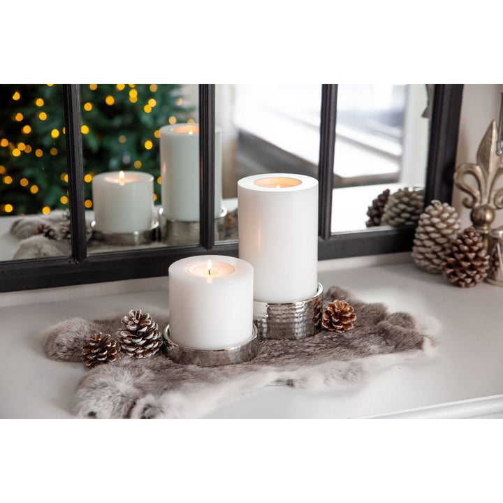 Bougie permanente Cornelius (hauteur 15 cm, Ø 10 cm), blanche, photophore résistant à la chaleur