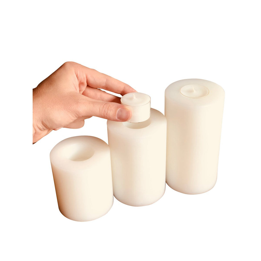 Bougie permanente Cornelius (hauteur 15 cm, Ø 8 cm), blanche, photophore résistant exterieur