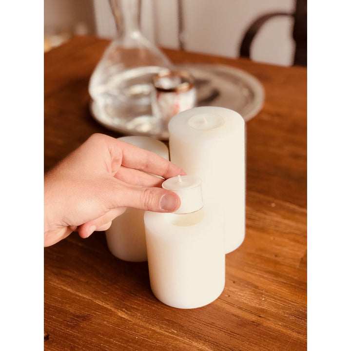 Bougie permanente Cornelius (hauteur 15 cm, Ø 8 cm), blanche, photophore résistant exterieur blanv