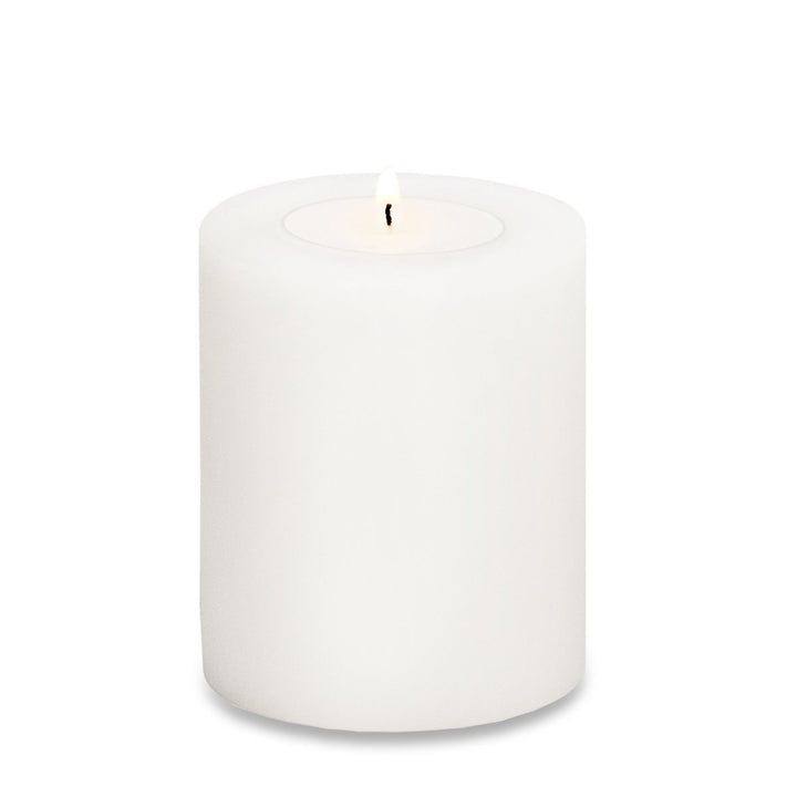 Bougie permanente Cornelius (hauteur 9 cm, Ø 8 cm), blanche, photophore résistant à la chaleur jusqu’à 90 °C