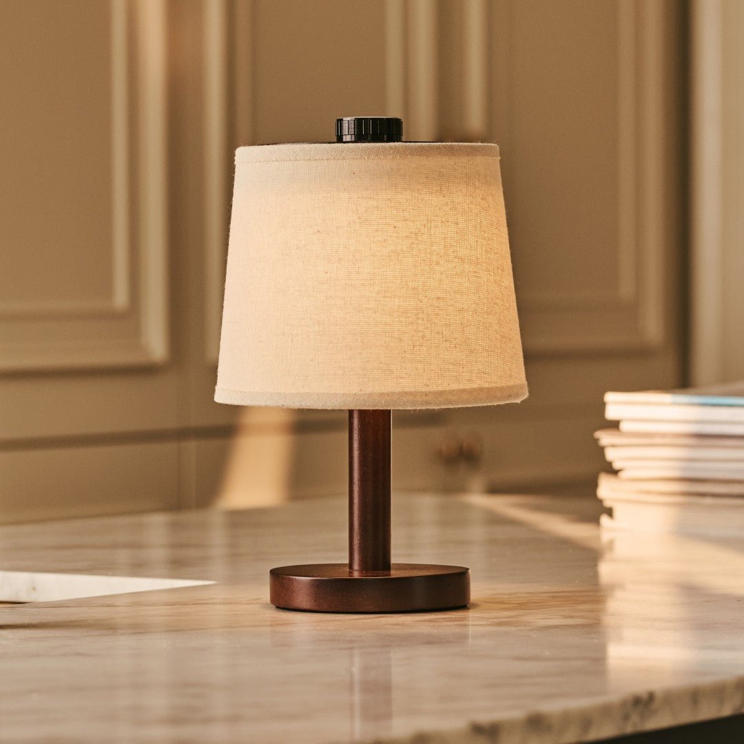 Cadre en bois massif & abat-jour coton | Rechargeable USB-C | Dimmable | 3 modes lumineux