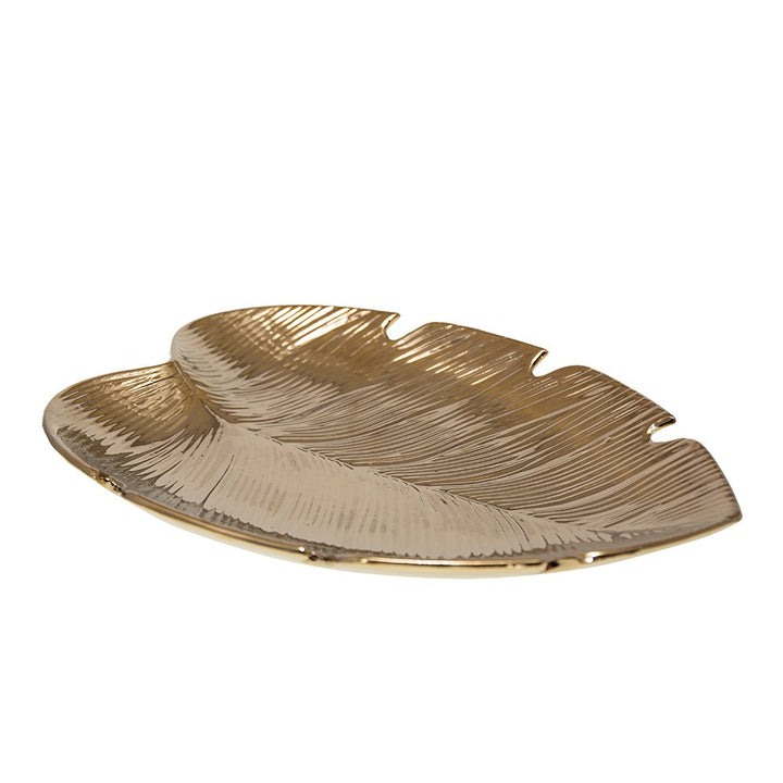 Coupelle dorée feuille tropicale 31x23x3.8cm