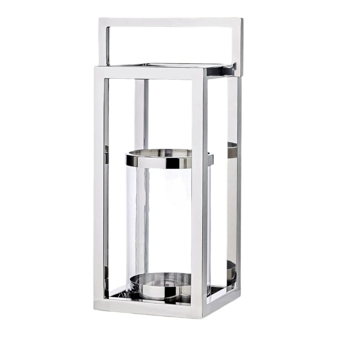 Lanterne Manhattan H58 cm | Avec poignée| Acier inoxydable, nickelé brillant