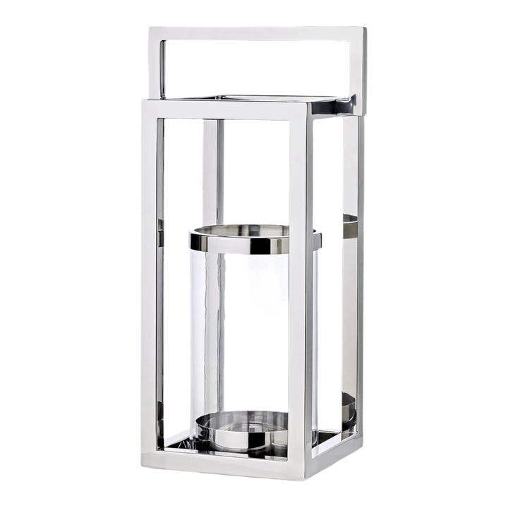 Lanterne Manhattan H58 cm | Avec poignée| Acier inoxydable, nickelé brillant