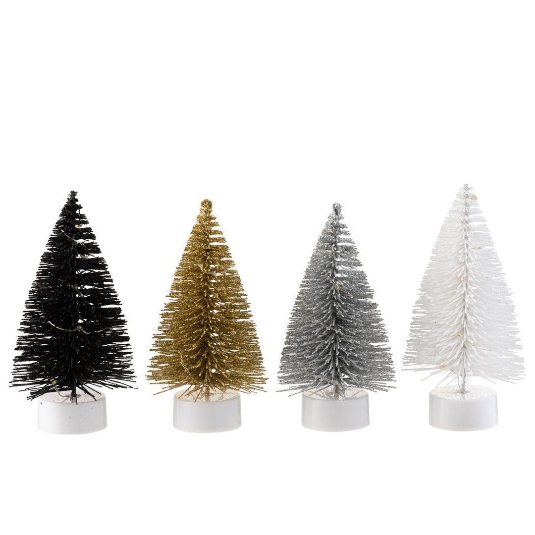 Display de 12 Sapins de Noël LED à Paillettes - Noir, Argent & Or