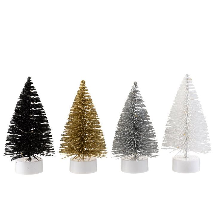 Display de 12 Sapins de Noël LED à Paillettes - Noir, Argent & Or
