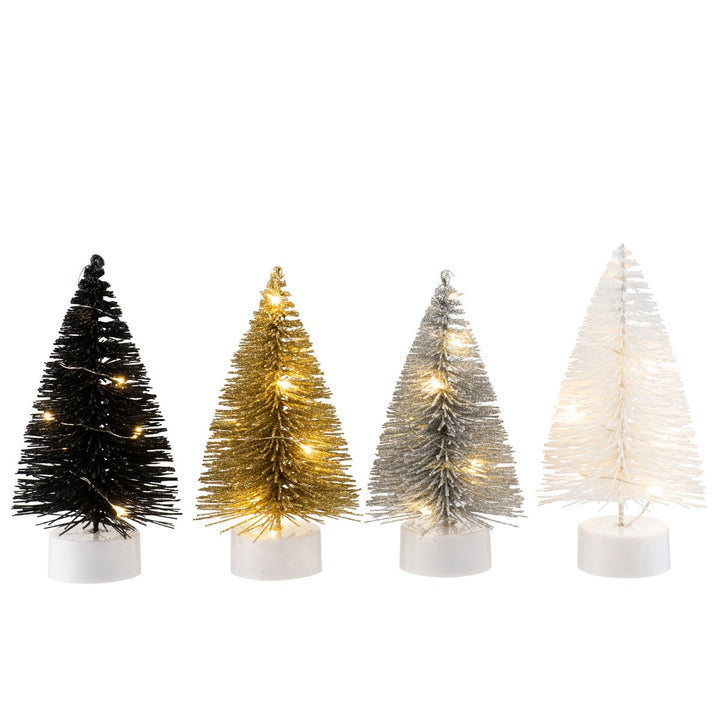 Display de 12 Sapins de Noël LED à Paillettes - Noir, Argent & Or DECO